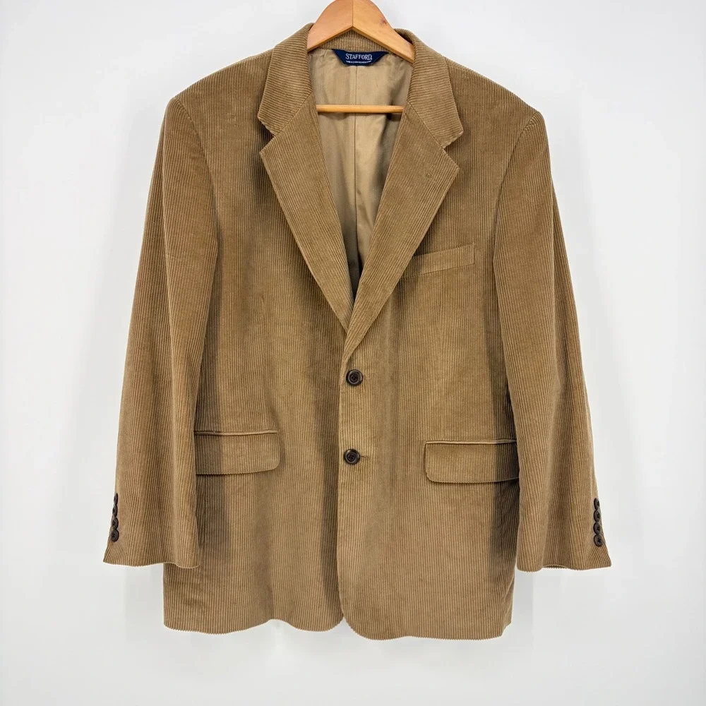 Stafford Blazer Corduroy Tan Two Button Sport Coat Dark Academia 44S Jacket